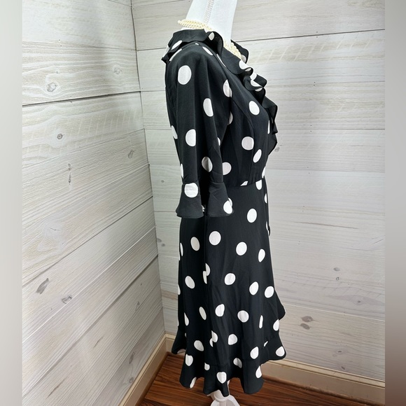 Lily Black Polka Dot Wrap Dress L FREE SHIP - Picture 2 of 6